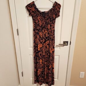 Aqua Navy  and Orange Floral Maxi Dress